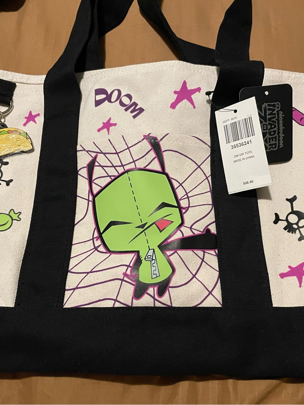 Bioworld Invader Zim Gir Tote Bag – Green Character Canvas Shoulder Bag - Picture 3 of 5